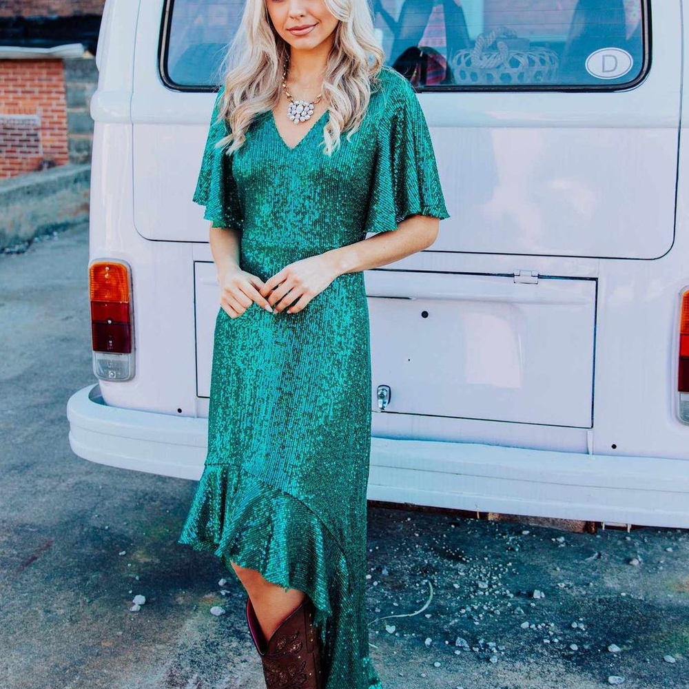 Elegant Green Sequin Dress